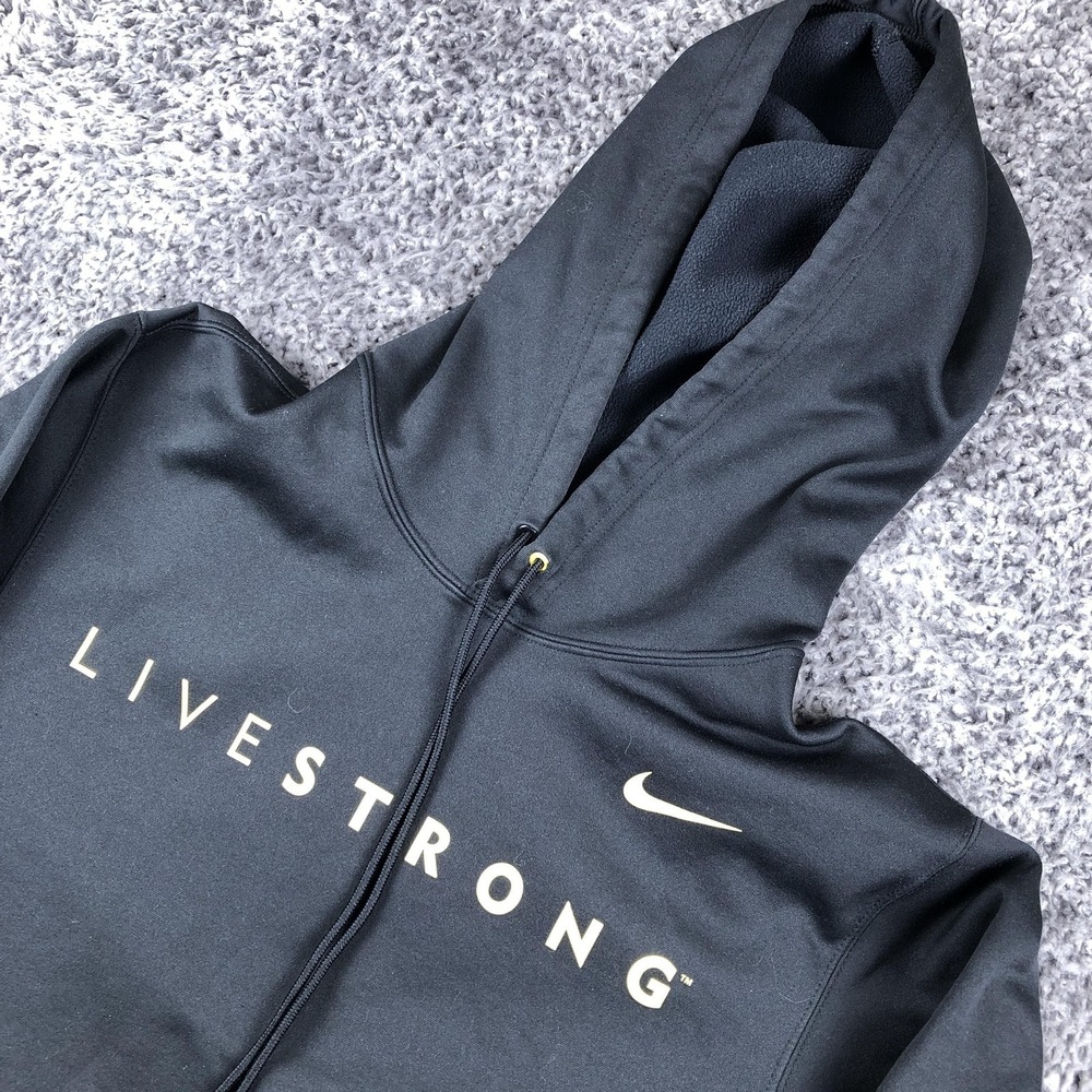 Nike Hoodie Mens Small Black LIVESTRONG NikeFIT Therma Fleece Training